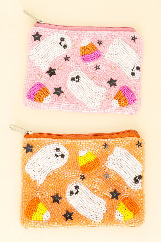 Halloween Coin Bag Candy Corn Ghost, Jeweled Trick-or-Treat Pouch, Spooky Season Gift for Candy Lovers coin purse