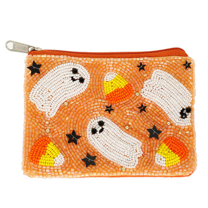 Halloween Coin Bag Candy Corn Ghost, Jeweled Trick - or - Treat Pouch, Spooky Season Gift for Candy Lovers - Nifty Decor & More