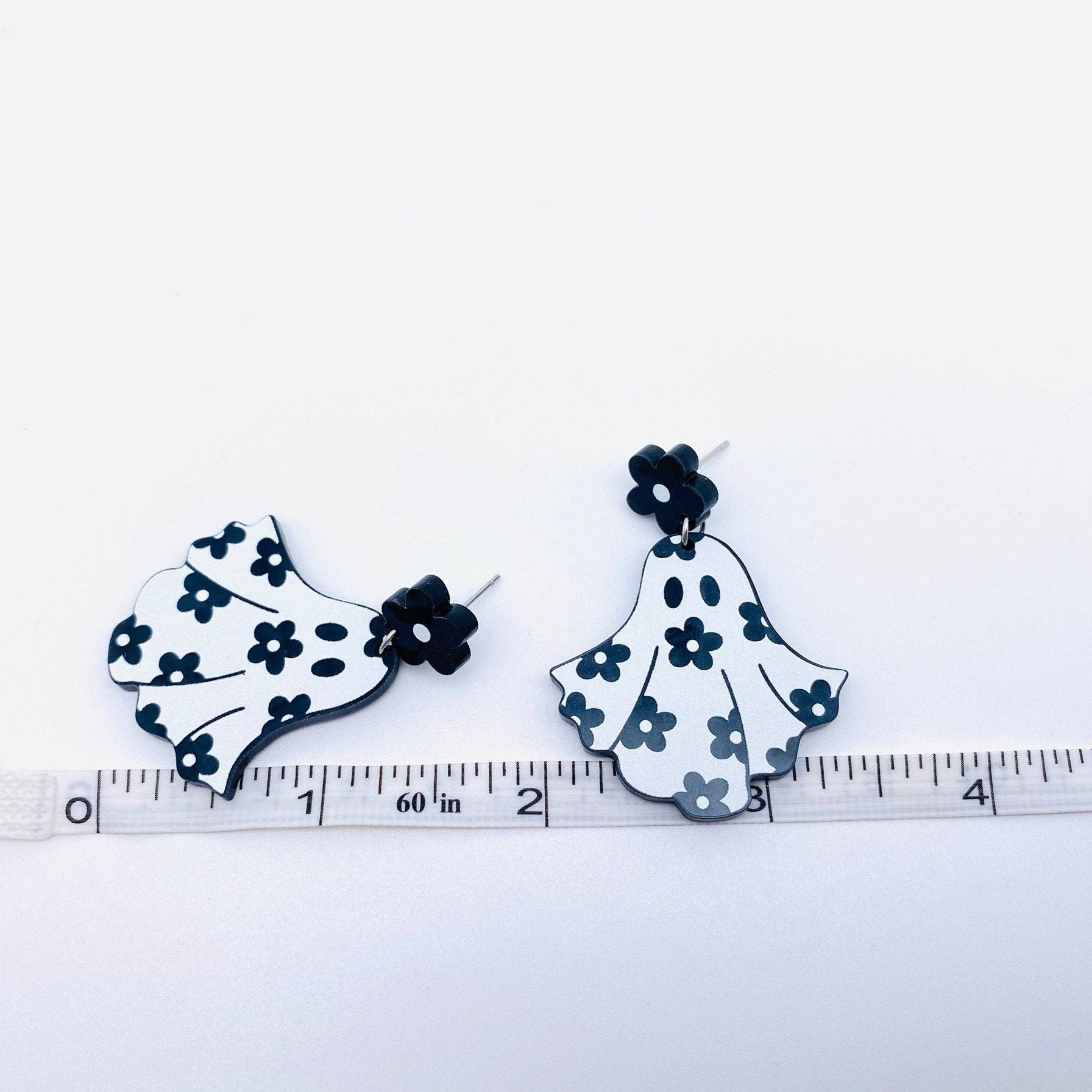 Halloween Flower Ghost Acrylic Post Earrings - Nifty Decor & More