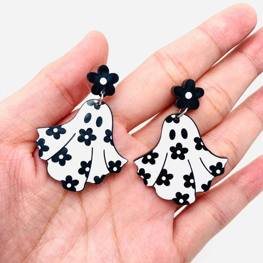 Halloween Flower Ghost Acrylic Post Earrings - Nifty Decor & More