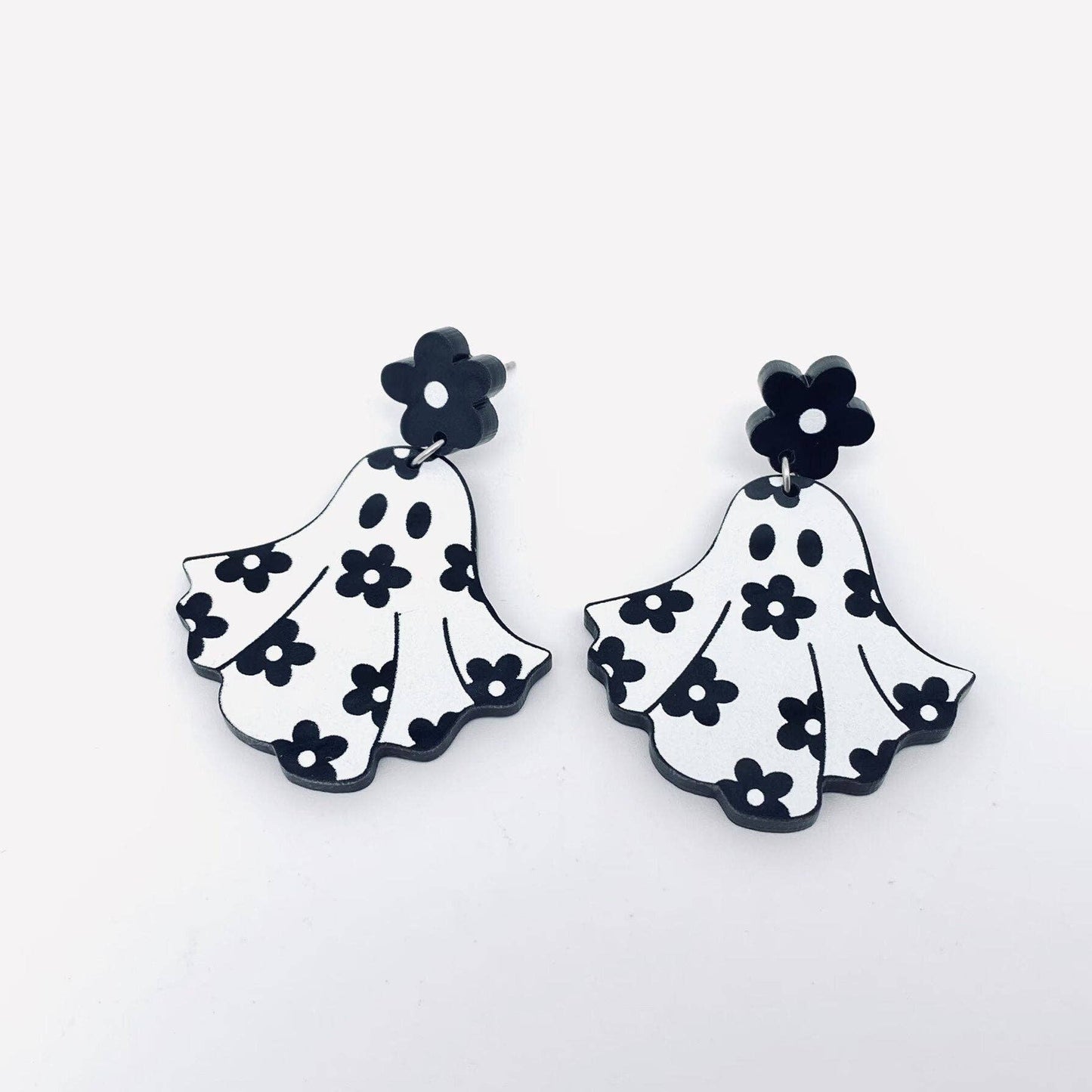 Halloween Flower Ghost Acrylic Post Earrings - Nifty Decor & More
