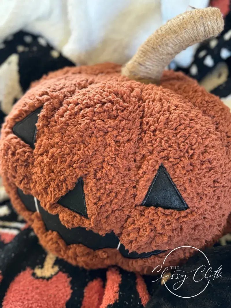 Halloween Sherpa Pillow - Orange Pumpkin ETA AUG 12 - Nifty Decor & More
