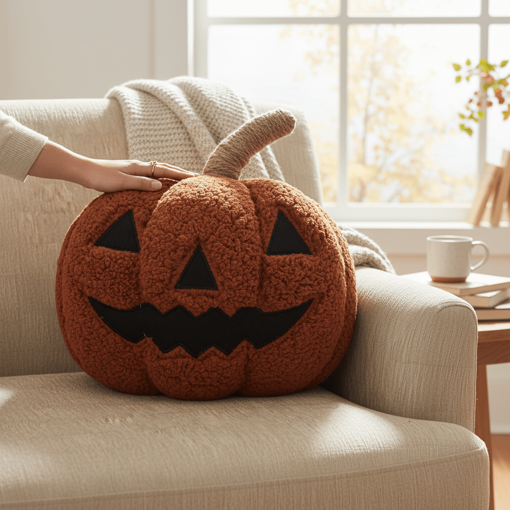 Halloween Sherpa Pillow - Orange Pumpkin ETA AUG 12 - Nifty Decor & More