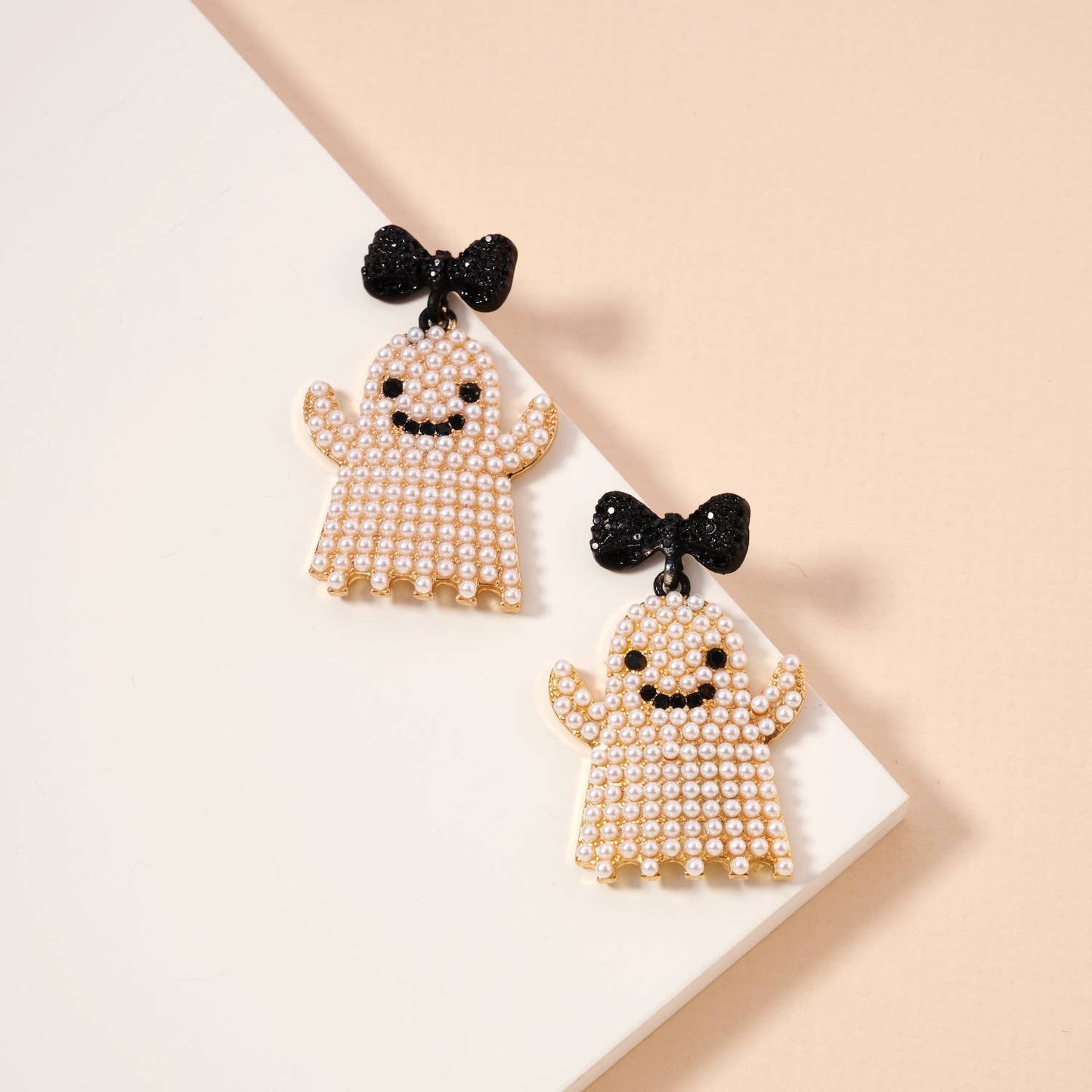 Ghost Dangling Earrings for Halloween - Ghost with Orange or Black Bow, Halloween Party Jewelry, Gothic Gift Halloween Earrings