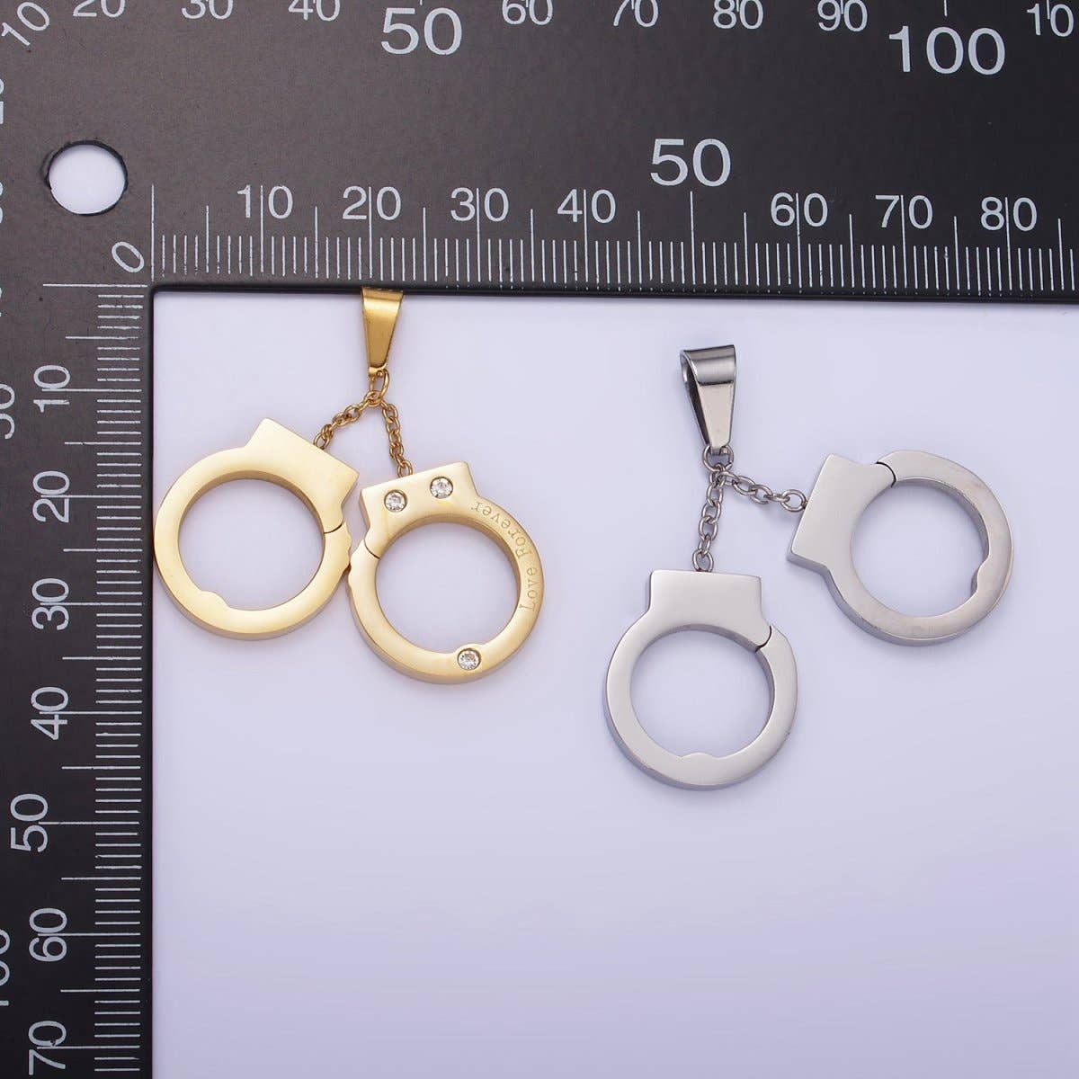 Hand Cuff Charms Stainless Steel Pendant in Gold & Silver | P1448