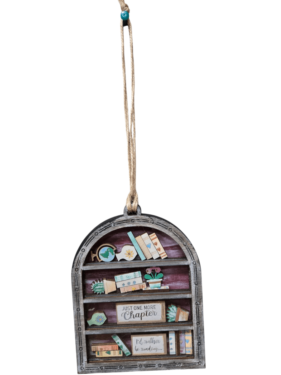 Hand-Painted Bookshelf Shaker Ornament | 4-Layer Book Lover Christmas Ornament - Nifty Decor & More