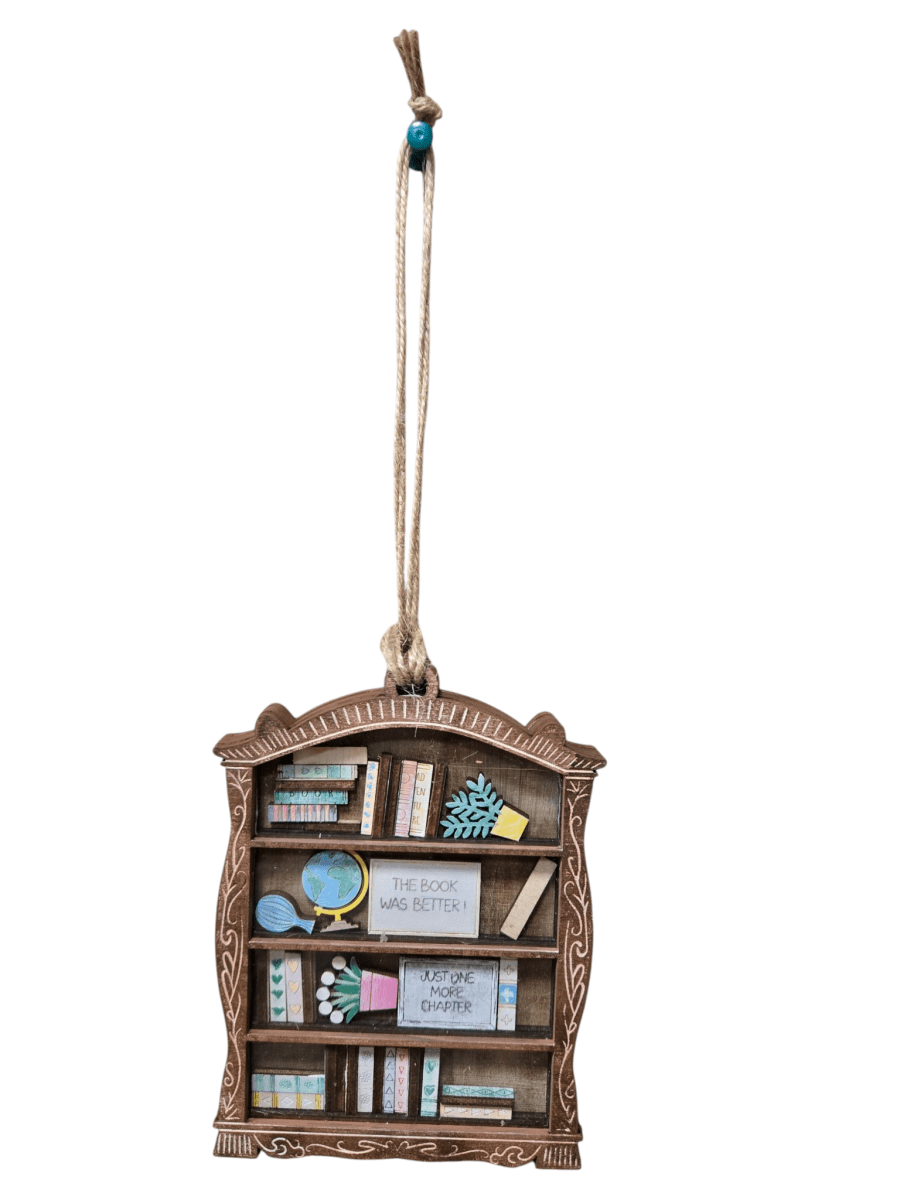 Hand-Painted Bookshelf Shaker Ornament | 4-Layer Book Lover Christmas Ornament - Nifty Decor & More