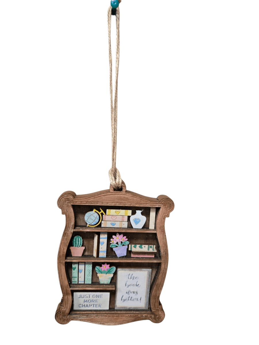 Hand-Painted Bookshelf Shaker Ornament | 4-Layer Book Lover Christmas Ornament - Nifty Decor & More