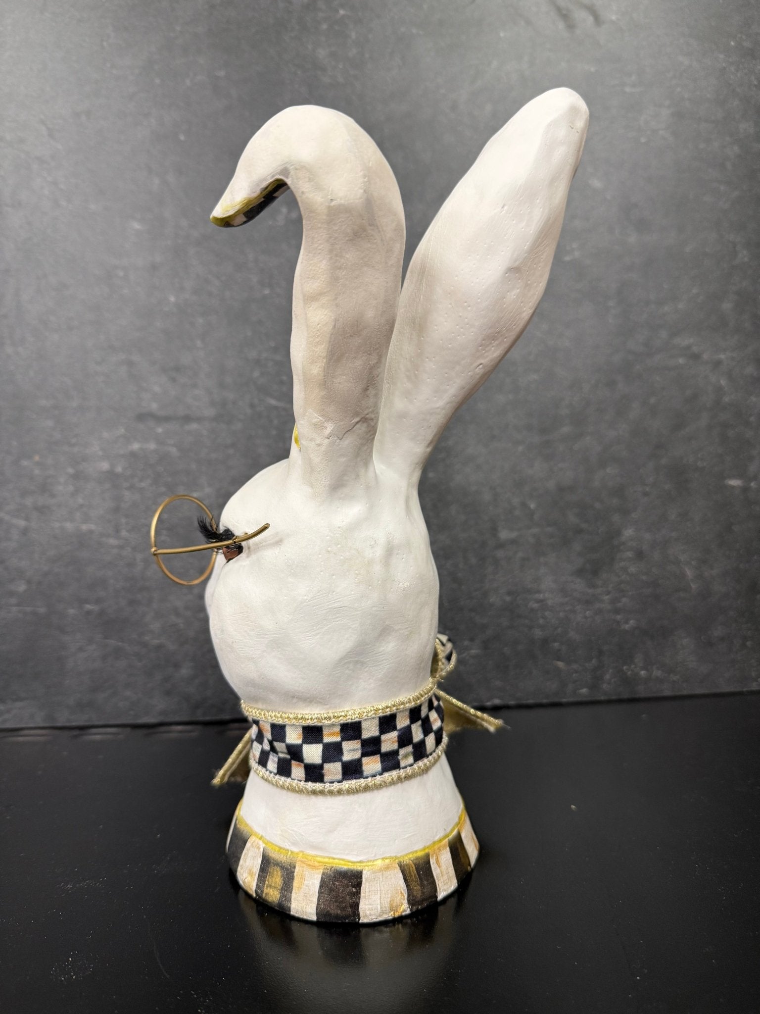 Hand Painted Bunny Bust with Glasses | Checkered Rabbit Decor | Spring Easter Shelf Decor | Pink, Blue or Black Check Options - Nifty Decor & More