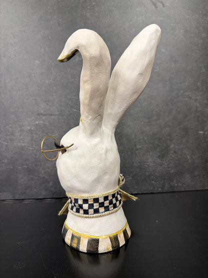Hand Painted Bunny Bust with Glasses | Checkered Rabbit Decor | Spring Easter Shelf Decor | Pink, Blue or Black Check Options - Nifty Decor & More