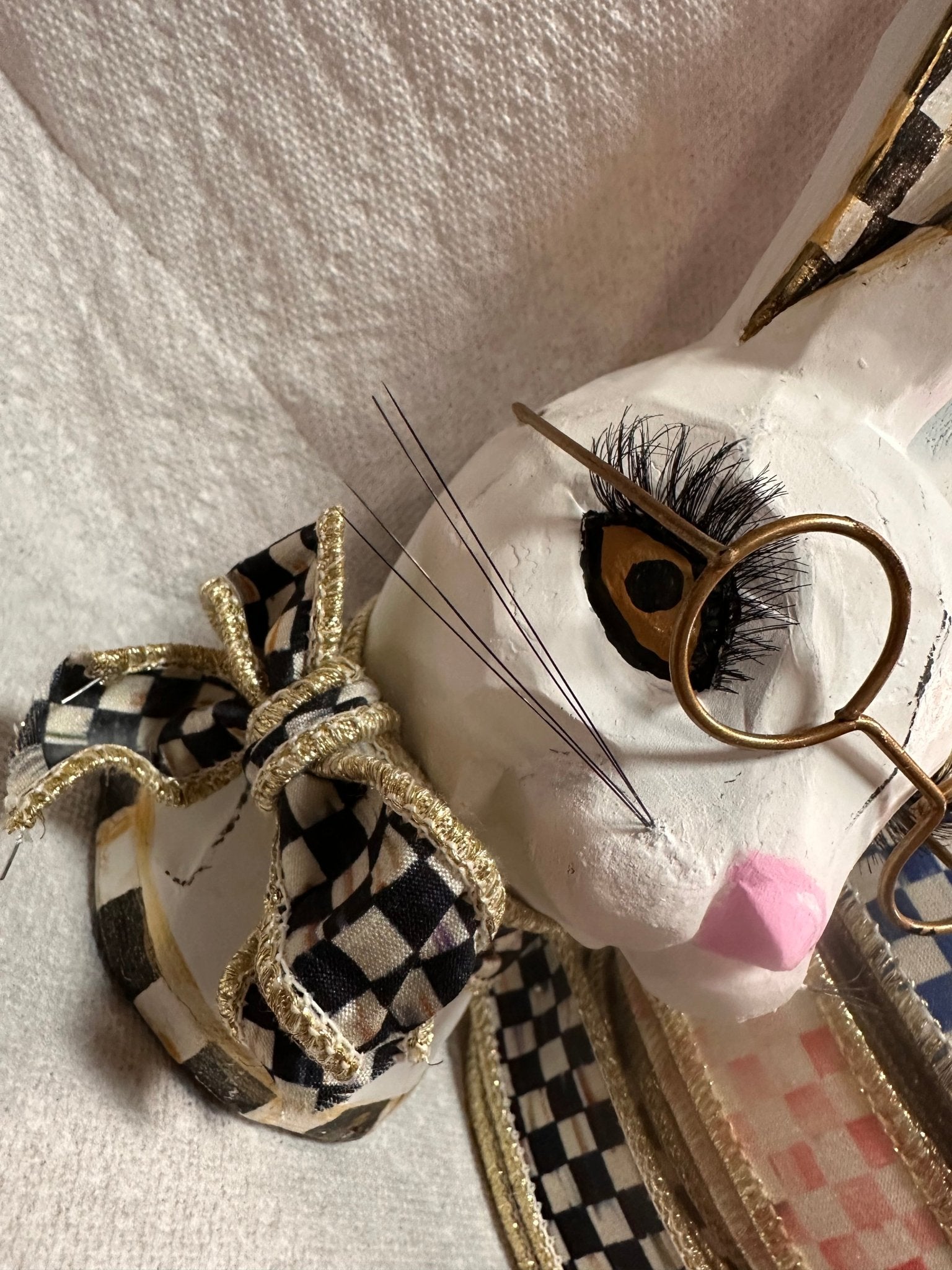 Hand Painted Bunny Bust with Glasses | Checkered Rabbit Decor | Spring Easter Shelf Decor | Pink, Blue or Black Check Options - Nifty Decor & More
