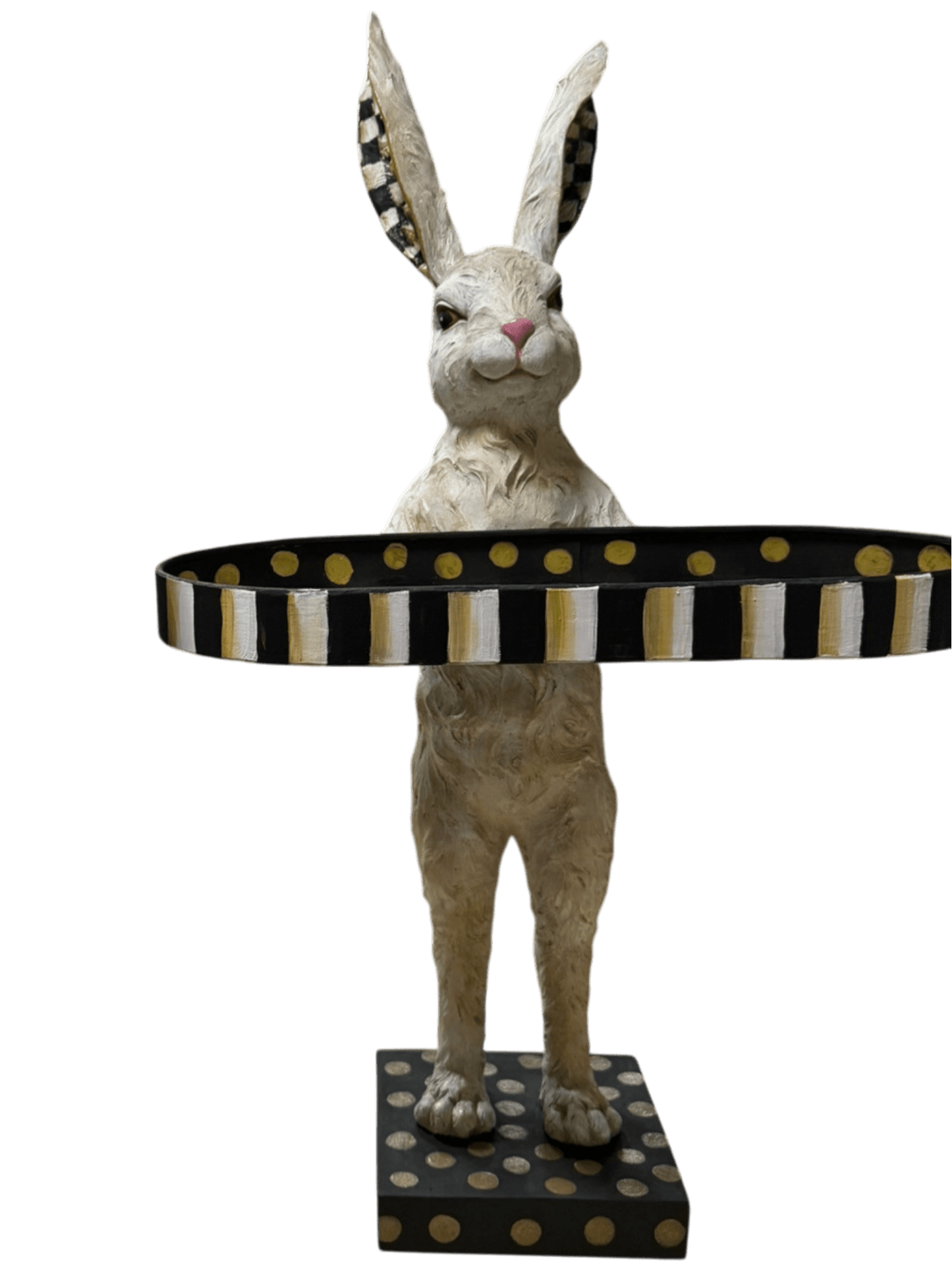Hand Painted Checkerboard 28" Rabbit with Tray | Spring Home Decor | Cute Bunny Figurine for Easter & Spring | Seasonal Decorative Accent - Nifty Decor & More