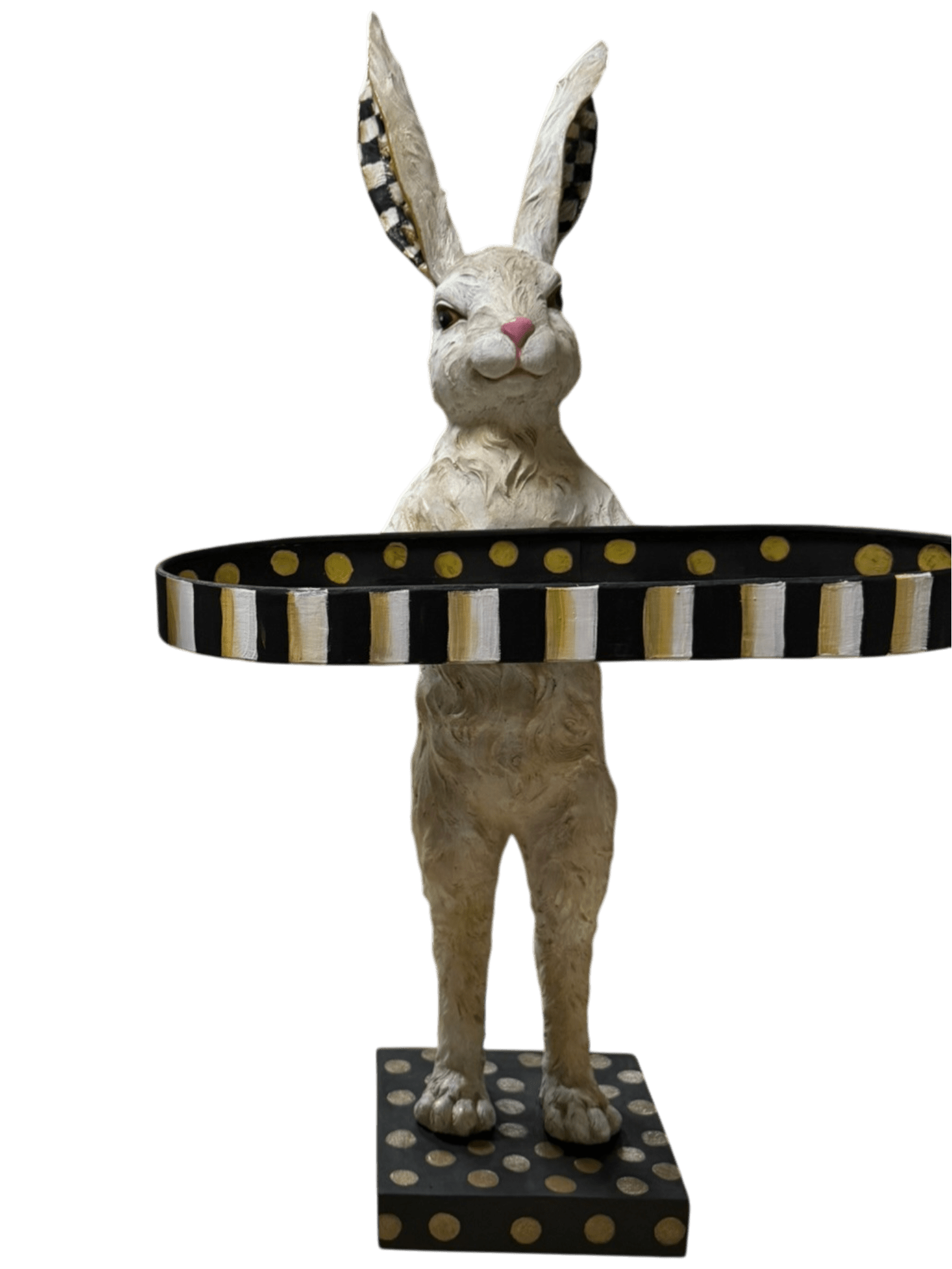Hand Painted Checkerboard 28" Rabbit with Tray | Spring Home Decor | Cute Bunny Figurine for Easter & Spring | Seasonal Decorative Accent - Nifty Decor & More