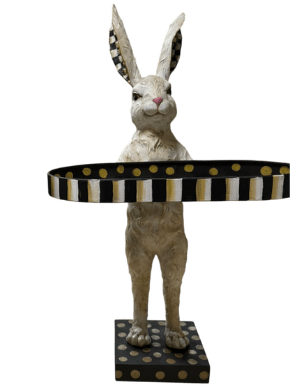 Hand Painted Checkerboard 28" Rabbit with Tray | Spring Home Decor | Cute Bunny Figurine for Easter & Spring | Seasonal Decorative Accent - Nifty Decor & More