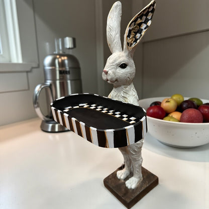 Hand Painted Checkerboard 28" Rabbit with Tray | Spring Home Decor | Cute Bunny Figurine for Easter & Spring | Seasonal Decorative Accent - Nifty Decor & More