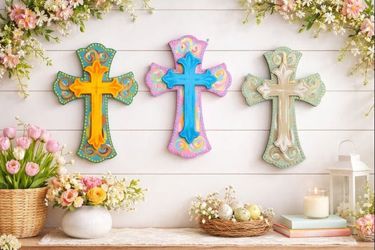 Hand Painted Wooden Cross Wall Decor, Colorful Christian Cross, Faith Wall Art, Personalized Initial Cross, Religious Home Decor, Baptism Gift - Nifty Decor & More