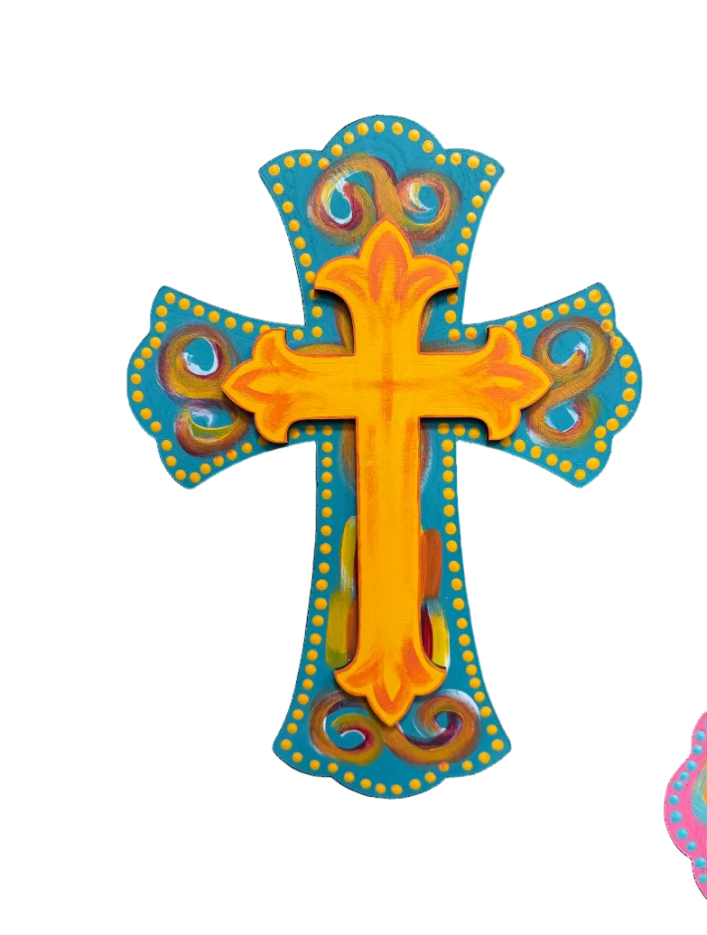 Hand Painted Wooden Cross Wall Decor, Colorful Christian Cross, Faith Wall Art, Personalized Initial Cross, Religious Home Decor, Baptism Gift - Nifty Decor & More