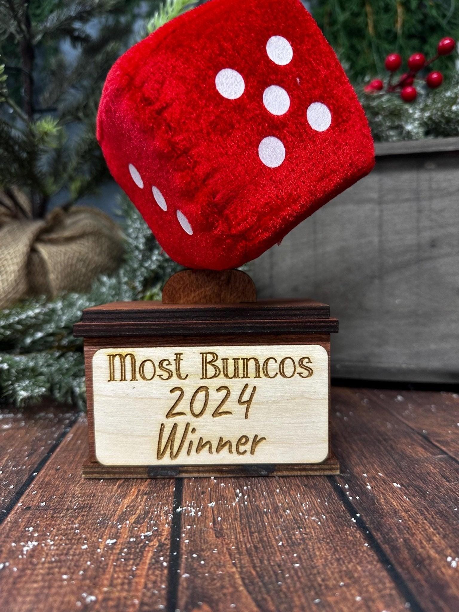 Handmade Bunco Party Trophy | Fuzzy Dice Award - Nifty Decor & More