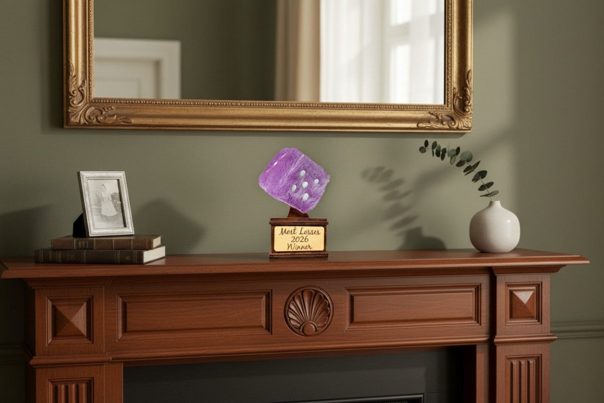 Handmade Yahtzee Tournament Trophy | Fuzzy Dice Award | Yahtzee Champion Gift | Dice Game Winner Trophy | Custom Engraved Party Prize - Nifty Decor & More