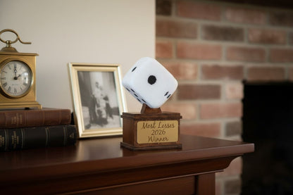 Handmade Yahtzee Tournament Trophy | Fuzzy Dice Award | Yahtzee Champion Gift | Dice Game Winner Trophy | Custom Engraved Party Prize - Nifty Decor & More