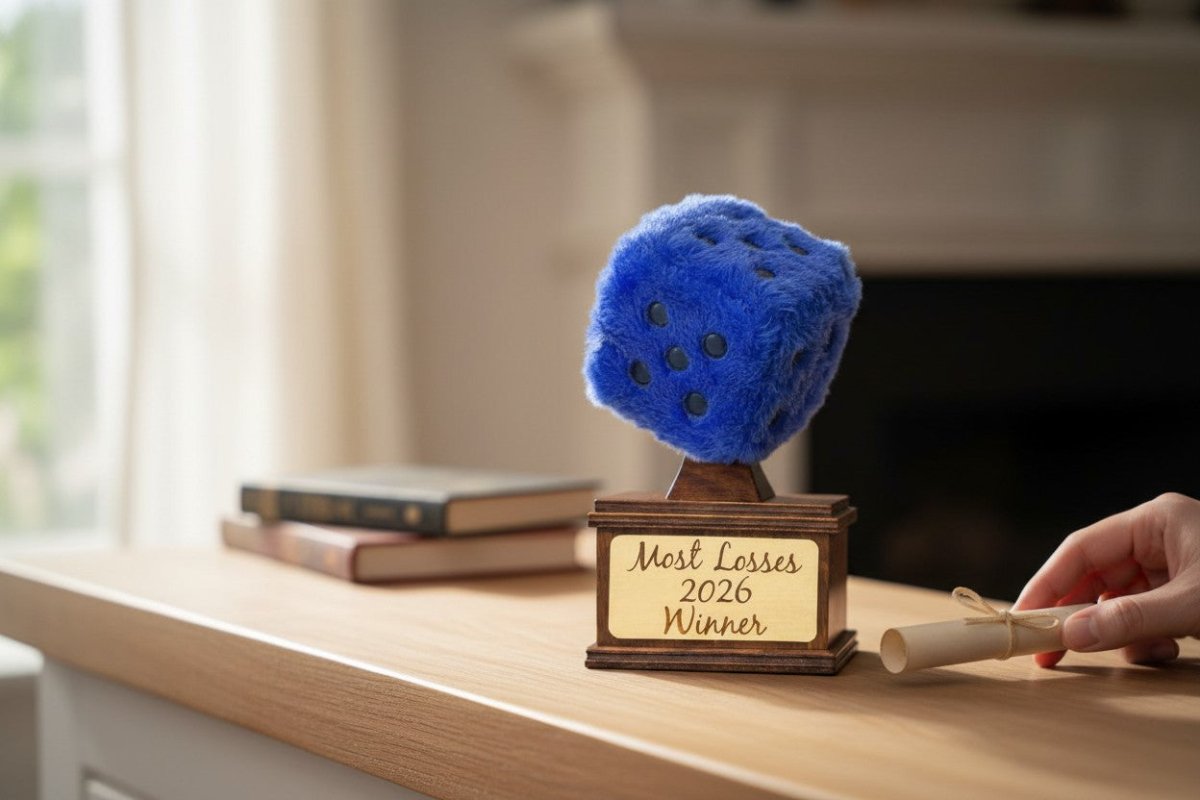 Handmade Yahtzee Tournament Trophy | Fuzzy Dice Award | Yahtzee Champion Gift | Dice Game Winner Trophy | Custom Engraved Party Prize - Nifty Decor & More