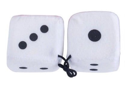 Two white dice with black dots on a white background