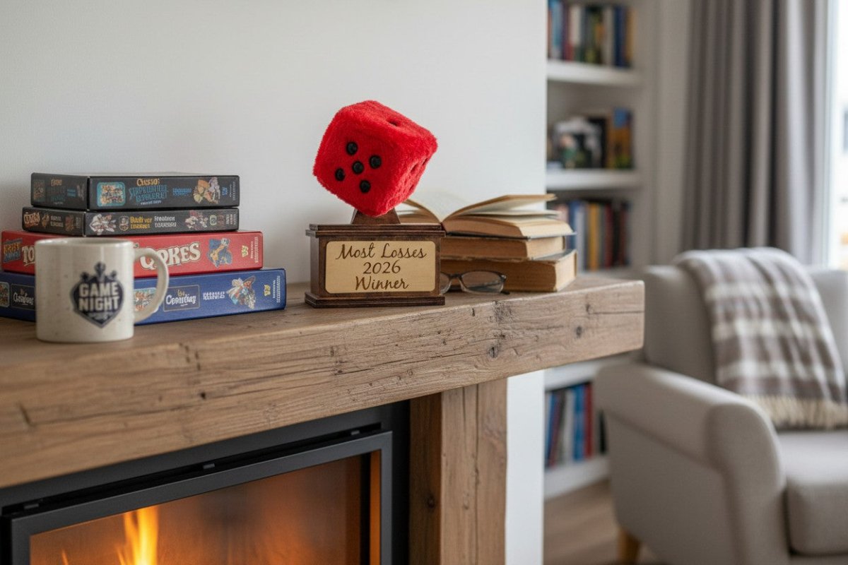 Handmade Yahtzee Tournament Trophy | Fuzzy Dice Award | Yahtzee Champion Gift | Dice Game Winner Trophy | Custom Engraved Party Prize - Nifty Decor & More