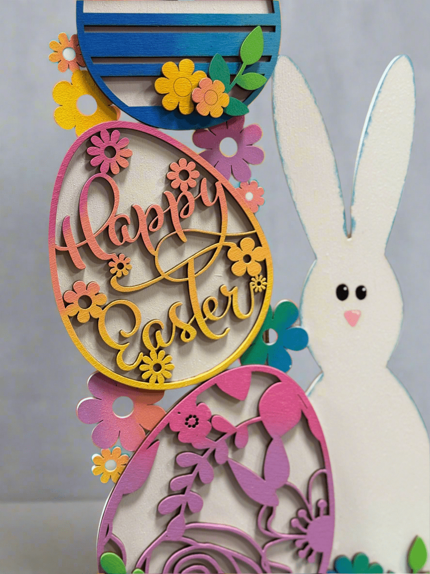 Happy Easter Bunny & Eggs - 3 PC Colorful Spring Decor for Festive Celebrations