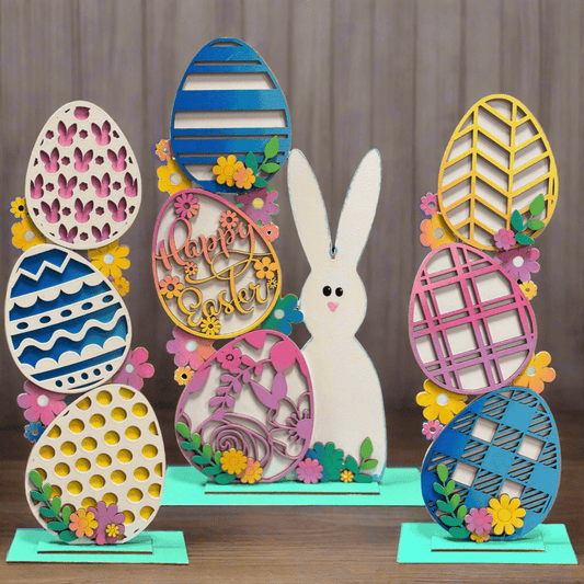 Happy Easter Bunny & Eggs - 3 PC Colorful Spring Decor for Festive Celebrations