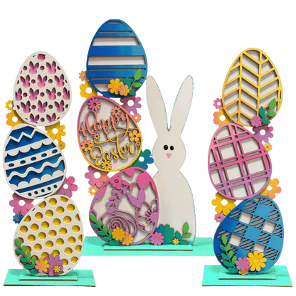 Happy Easter Bunny & Eggs - 3 PC Colorful Spring Decor for Festive Celebrations - Nifty Decor & More