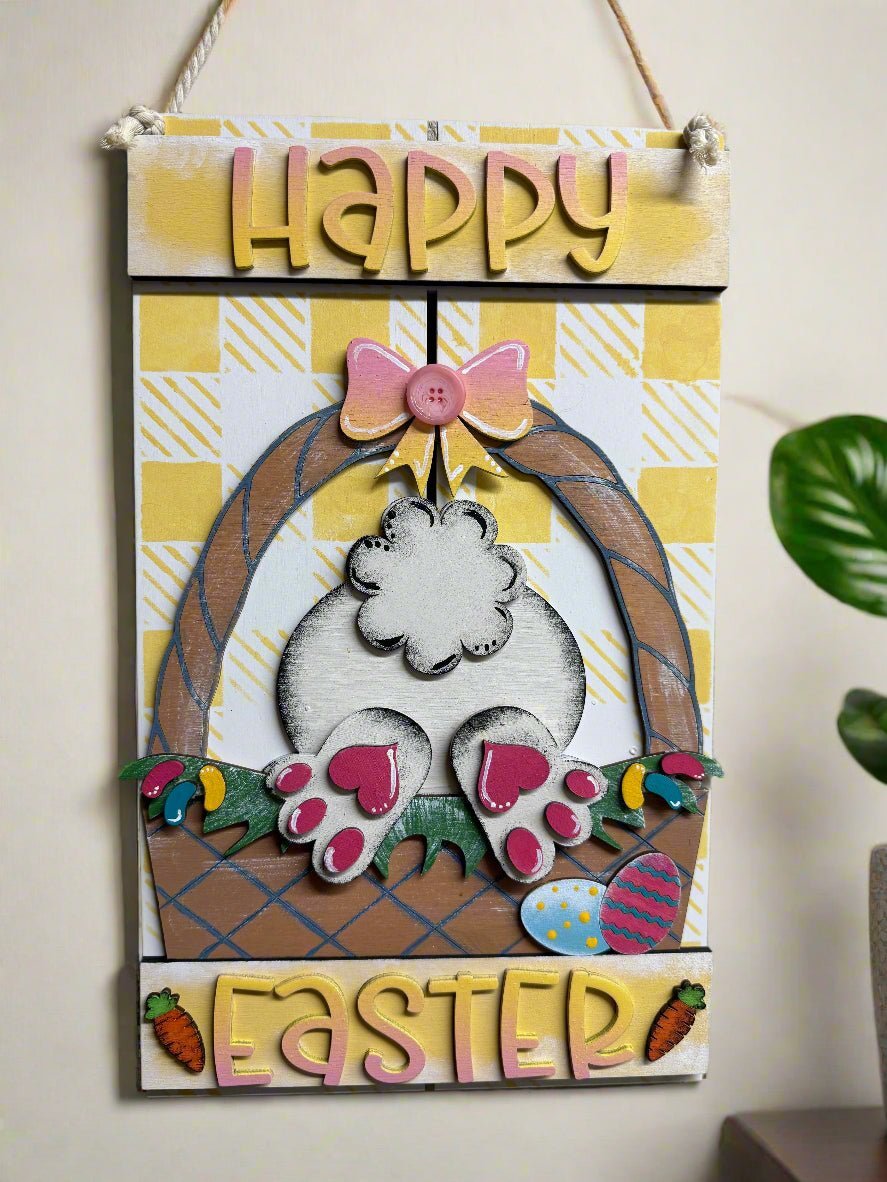 Happy Easter Bunny Tail Hanger | Spring Decor & Easter Decoration for Your Home - Nifty Decor & More