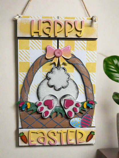 Happy Easter Bunny Tail Hanger | Spring Decor & Easter Decoration for Your Home - Nifty Decor & More