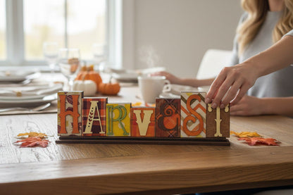 Harvest and Give Thanks Reversible Block Letters Fall Thanksgiving Wood Signs - Nifty Decor & More