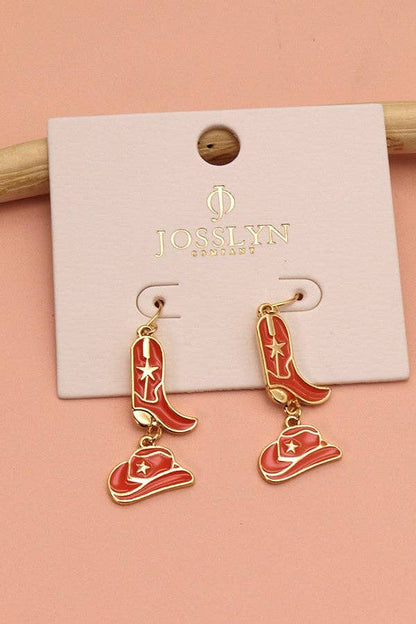 Hat Boots Drop Earrings, Statement Western-Inspired Accessory for Bold Looks, Gift for Fashion Lovers Chic Earrings CORAL