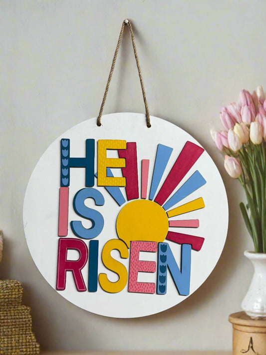 He is Risen Hanger - Colorful Religious Christian Decor for Home, Wall Art, Easter & Religious Celebrations