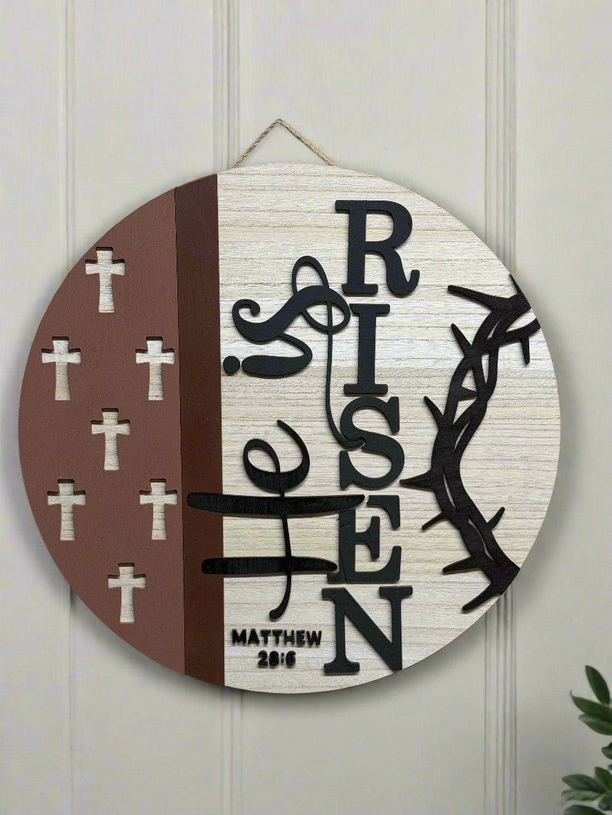 He is Risen - Matthew 28:6 Hanger | Christian Decor, Faith Wall Art & Religious Sign for Home | Easter, Year - Round Display - Nifty Decor & More