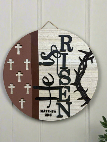 He is Risen - Matthew 28:6 Hanger | Christian Decor, Faith Wall Art & Religious Sign for Home | Easter, Year - Round Display - Nifty Decor & More