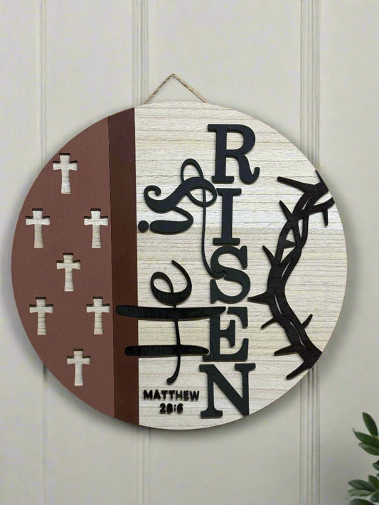 He is Risen - Matthew 28:6 Hanger | Christian Decor, Faith Wall Art & Religious Sign for Home | Easter, Year - Round Display - Nifty Decor & More