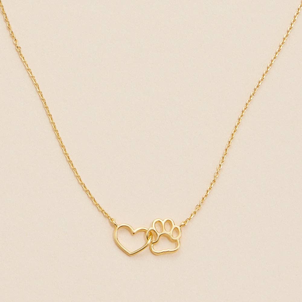 Heart and Paw Print Necklace in Gold Finish - Nifty Decor & More