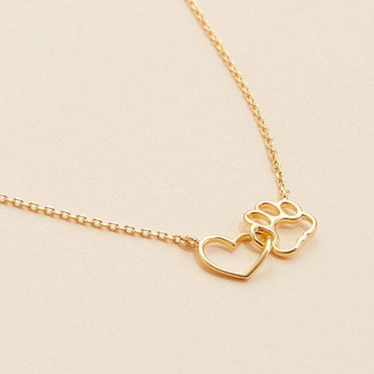 Heart and Paw Print Necklace in Gold Finish - Nifty Decor & More