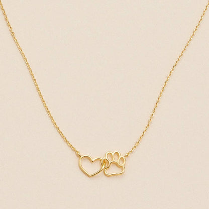 Heart and Paw Print Necklace in Gold Finish - Nifty Decor & More