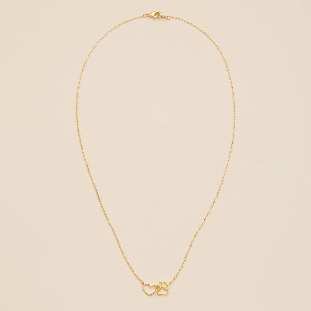 Heart and Paw Print Necklace in Gold Finish - Nifty Decor & More