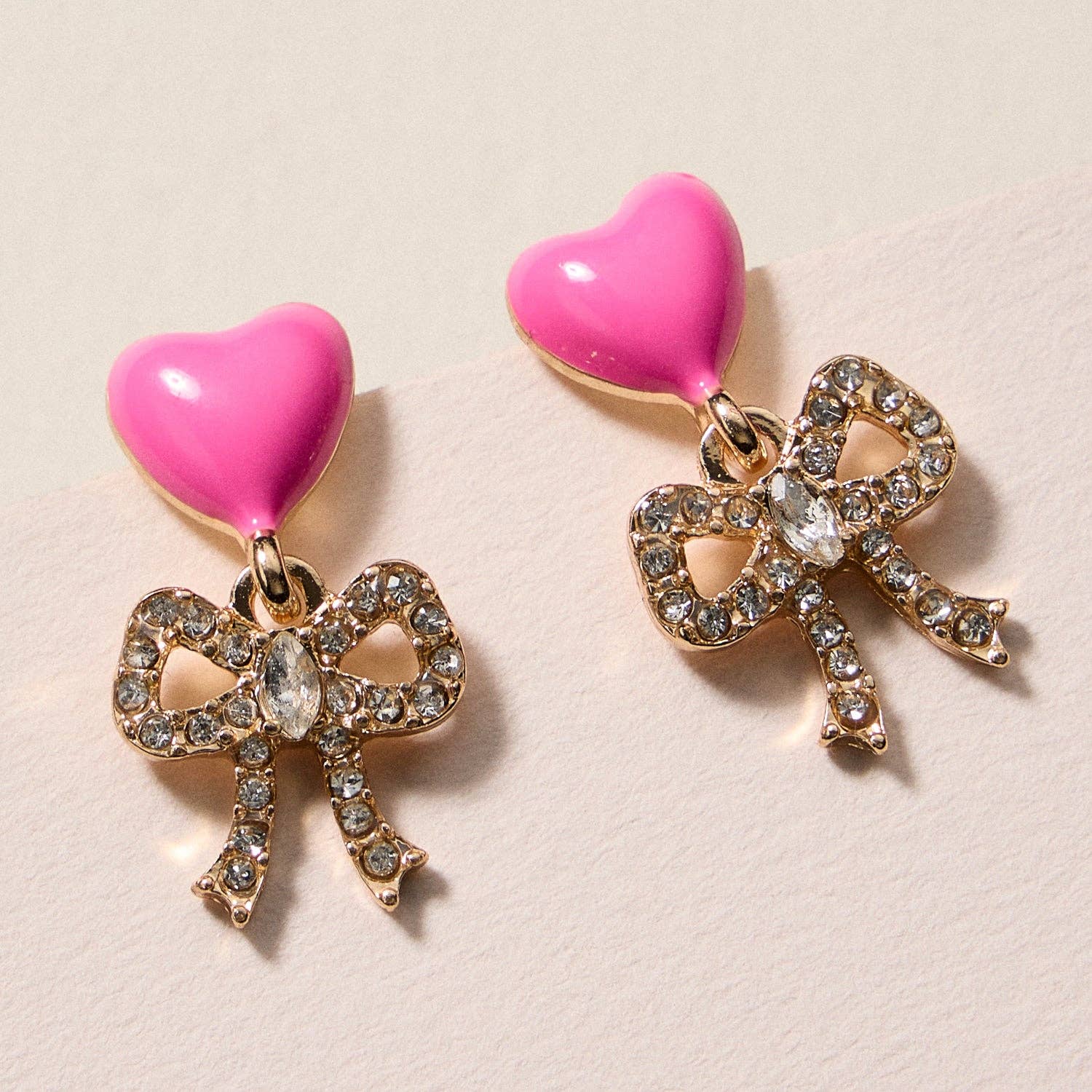 Heart & Bow Rhinestone Stud Earrings – Cute Valentine Drop Earrings - Nifty Decor & More