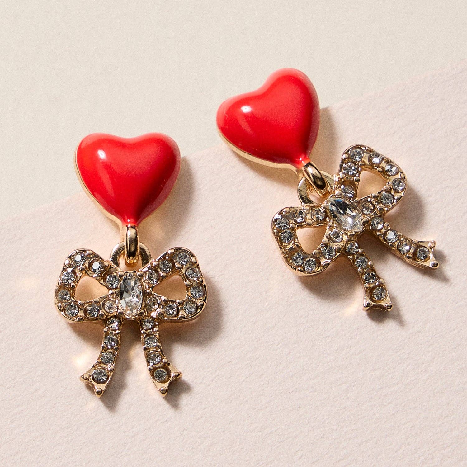 Heart & Bow Rhinestone Stud Earrings – Cute Valentine Drop Earrings - Nifty Decor & More