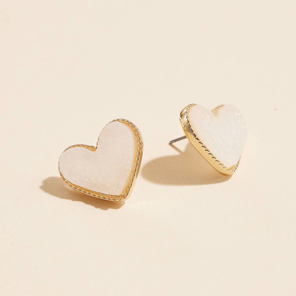 Heart Druzy Stone Stud Earrings - Nifty Decor & More