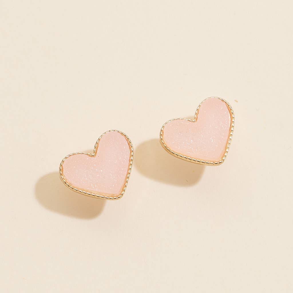Heart Druzy Stone Stud Earrings - Nifty Decor & More