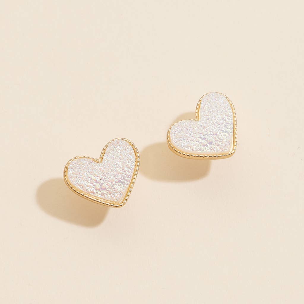 Heart Druzy Stone Stud Earrings - Nifty Decor & More