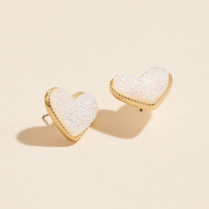 Heart Druzy Stone Stud Earrings - Nifty Decor & More