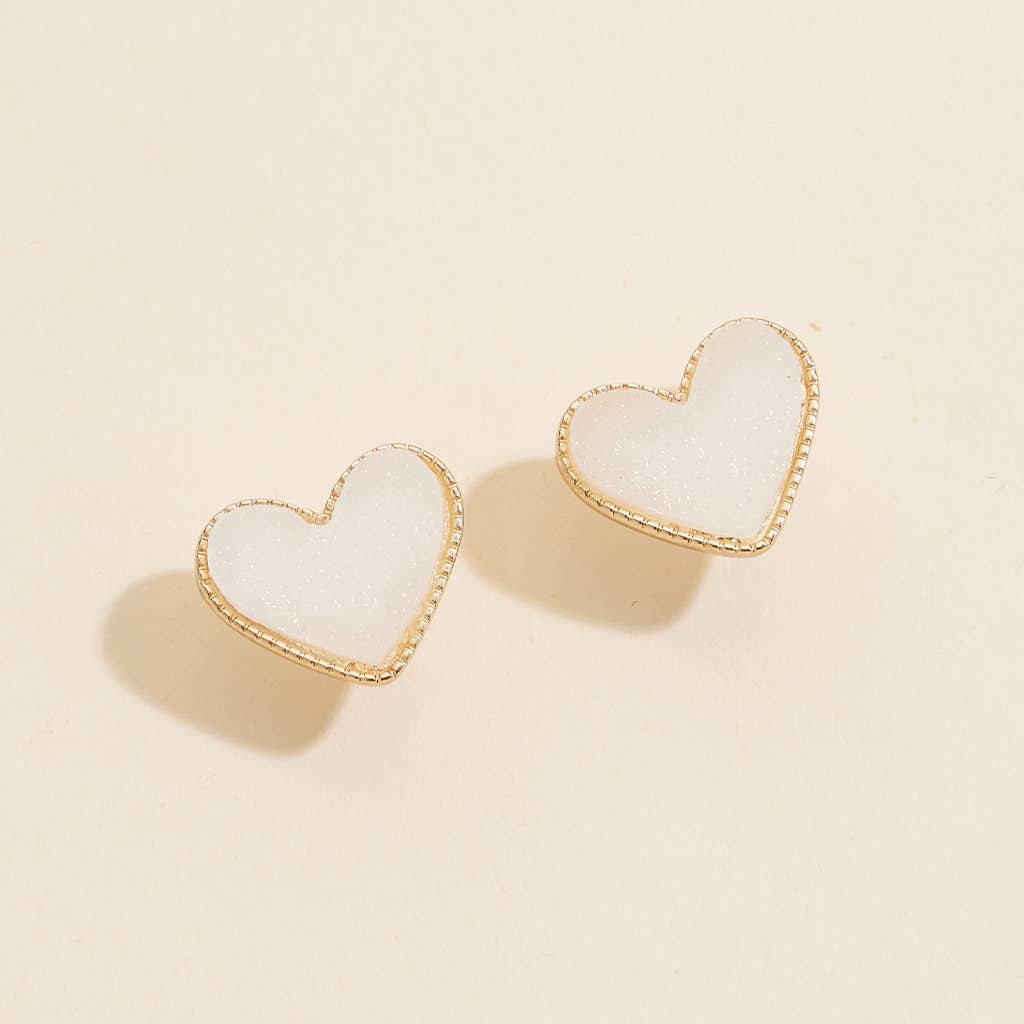 Heart Druzy Stone Stud Earrings - Nifty Decor & More