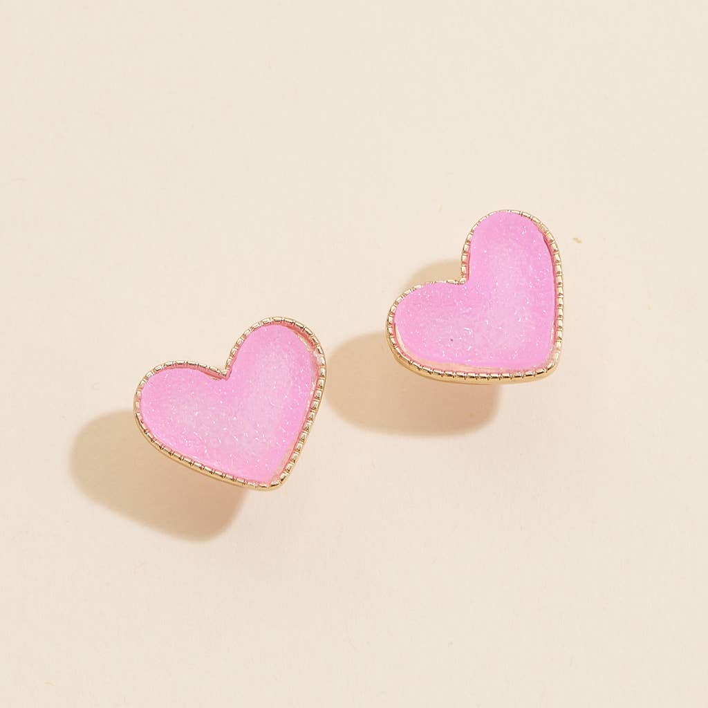 Heart Druzy Stone Stud Earrings - Nifty Decor & More